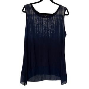 B.L.E.U. Navy and Silver Embellished Tank Top Woman's Large